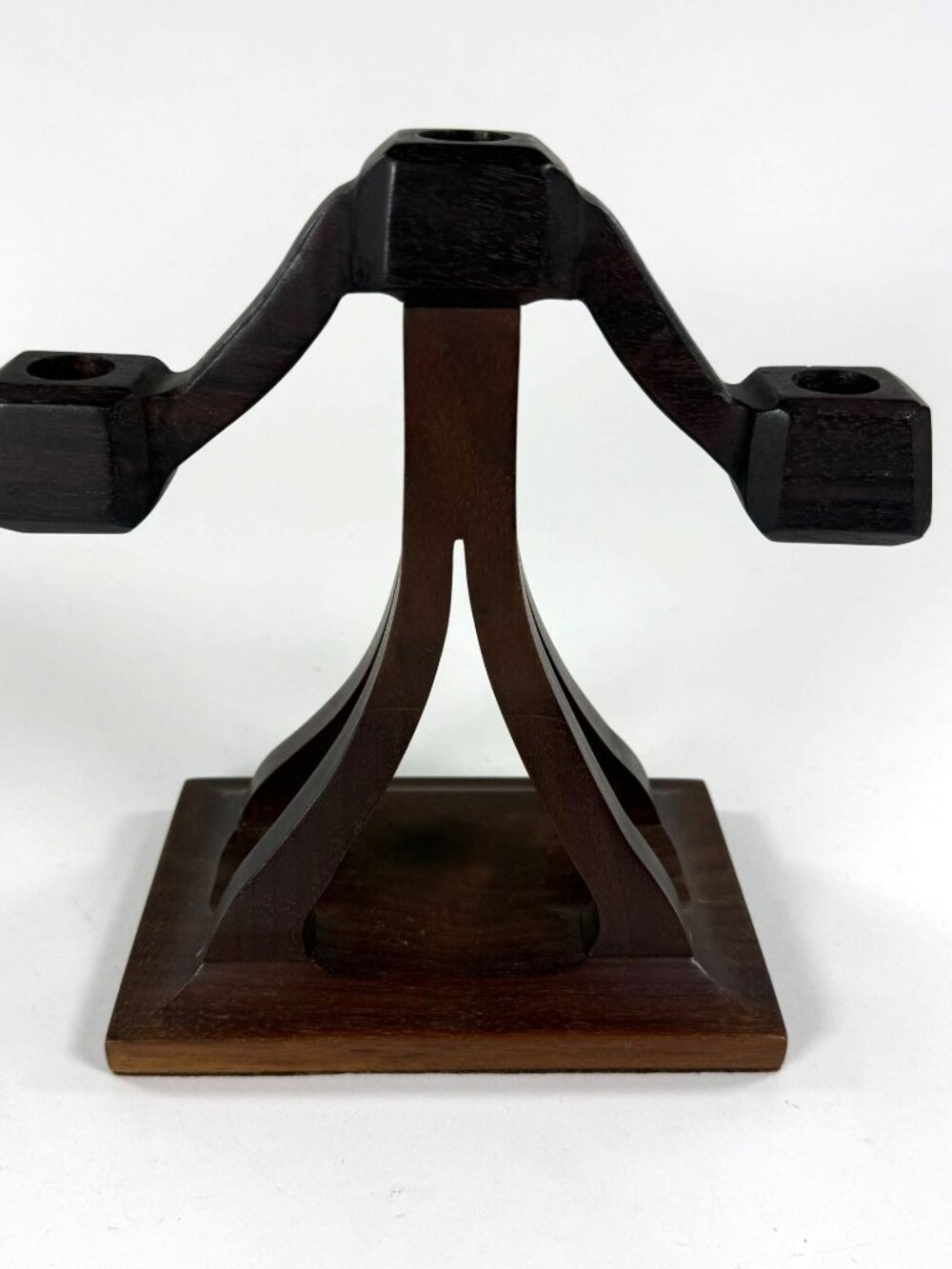 Wood Carved 3 Taper Candle Holder Candelabra Felt Bottom